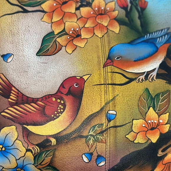 Anuschuka Hand Painted Large Dome Satchel Handbag Love Birds & Florals - Picture 3 of 15